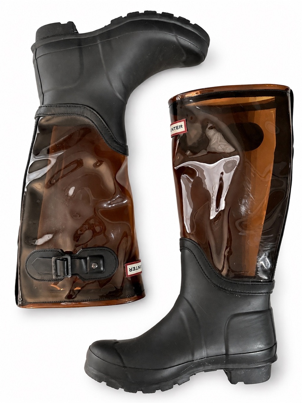 Hunter transparent amber rain boots- leather, rubber, vinyl- clear- Size 8